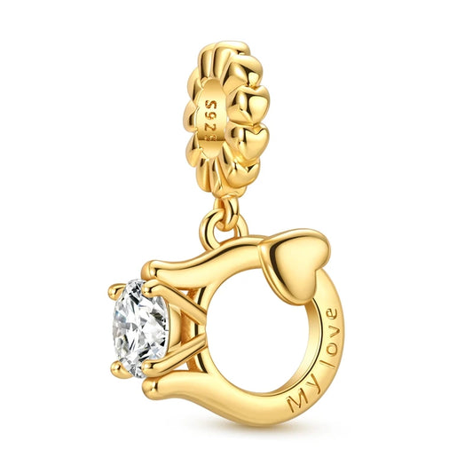 925 Sterling Silver Gold Plated Ring Dangle Charm Bead – DIY Women's Bracelet Gift