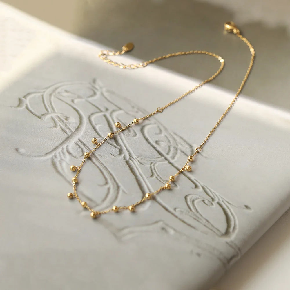 316L Waterproof Gold Bean Tassel Choker Necklace for Women