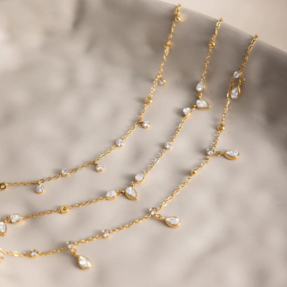 18K Gold PVD CZ Geometric Pendant Anklet Chain for Women
