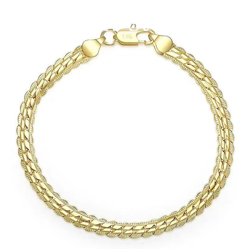 925 Sterling Silver 18K Gold Plated 5mm Embossed Bracelet – Unisex Wedding Jewelry