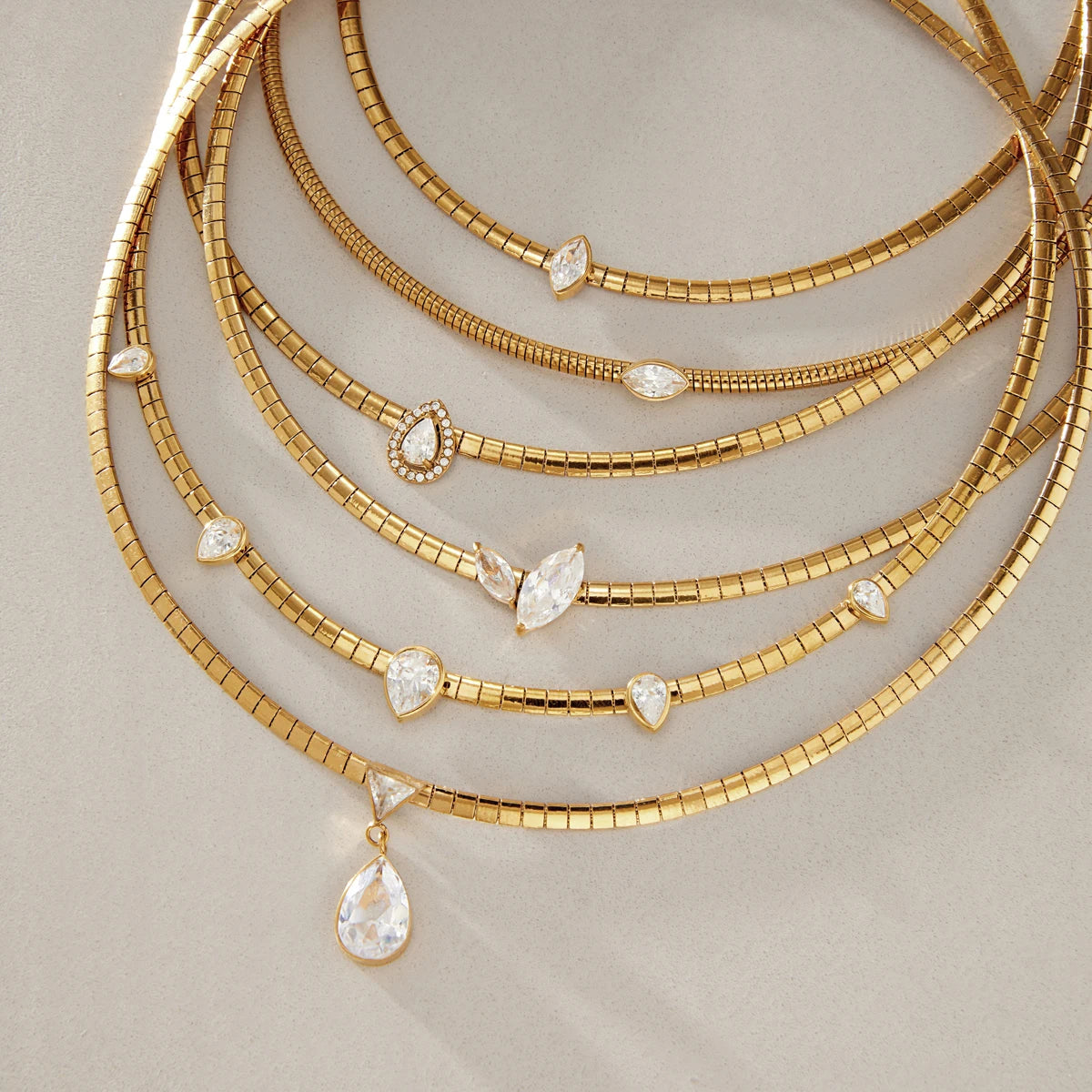 18K Gold PVD Geometric Zircon Pendant Choker Necklace