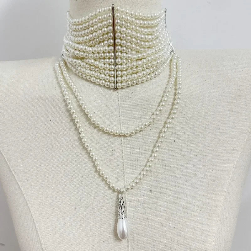 Multilayer Pearl Tassel Pendant Necklace for Women