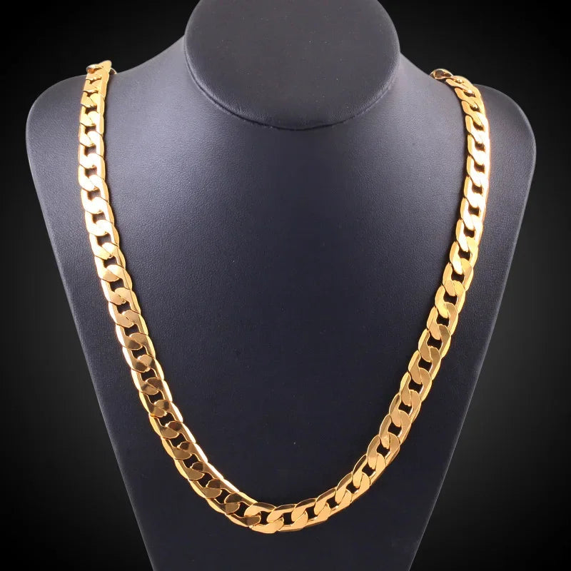 Sterling Silver 18K Gold Plated 8mm Classic Chain Necklace – 40-60cm Unisex