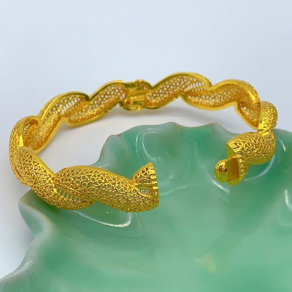 Gold Plated Arabic Charm Twist Bangles for Women – Indian African Dubai Wedding Jewelry
