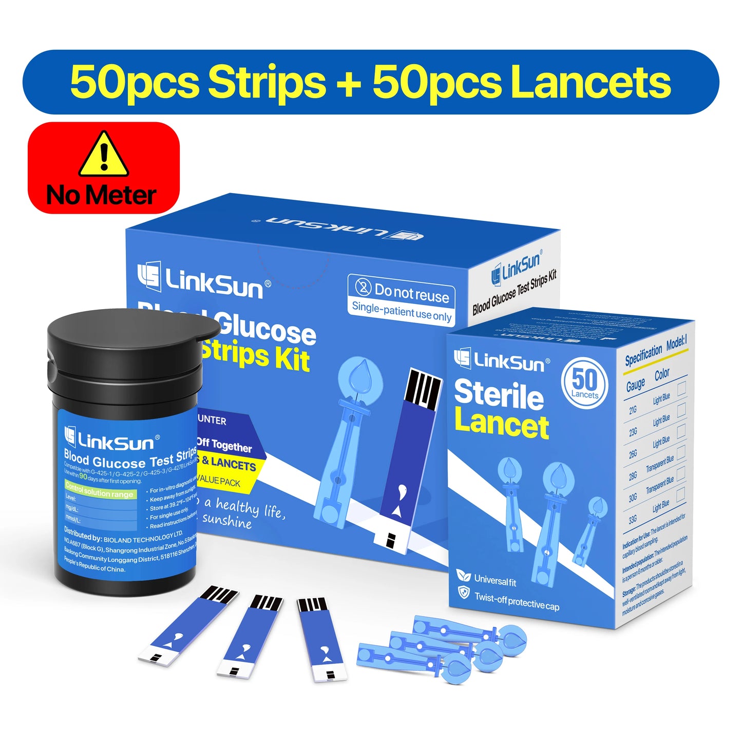 Blood Glucose Monitor Kit – 50 Test Strips & Lancets Included