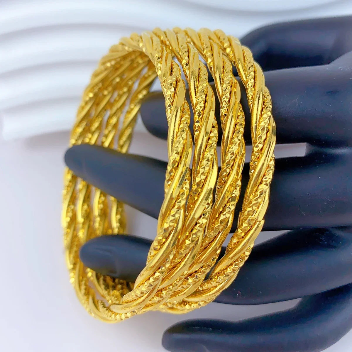 24K Gold Plated Warped Bangle for Women – African Dubai Luxury Style