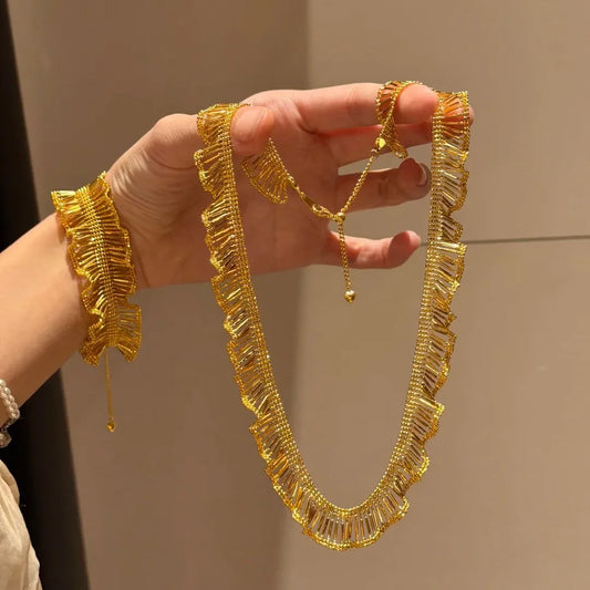 Italian Wave Lace 18K Gold Plated Collarbone Chain Necklace