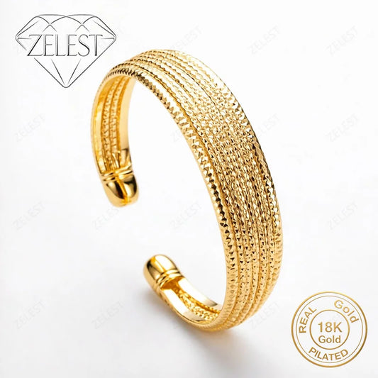 925 Sterling Silver 18K Gold Plated Multi-Layer Hammered Open Bangle for Women – Party Jewelry