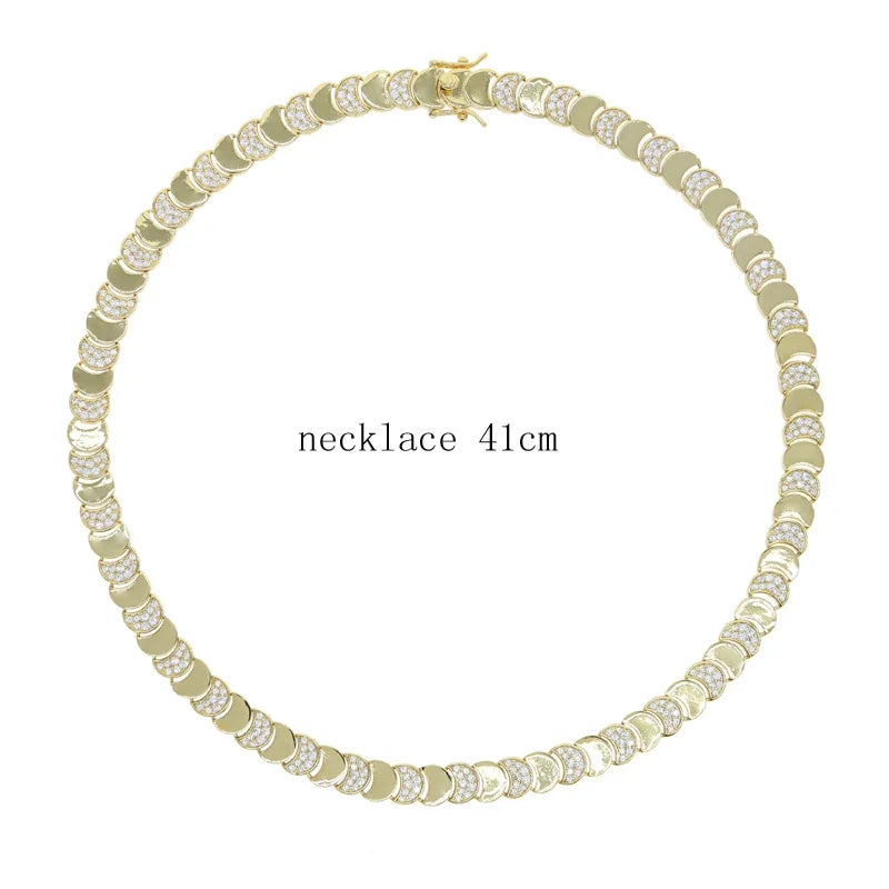 Gold Moon CZ Charm Link Bracelet & Necklace Set