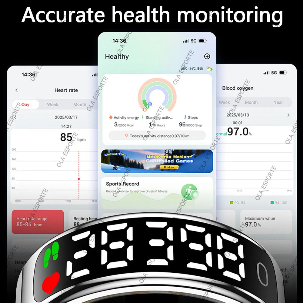 Smart Ring with HD Screen – Heart Rate Monitor, 5ATM Waterproof, TikTok Control