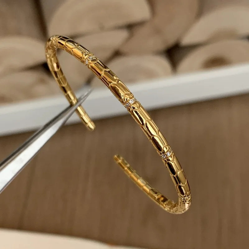 Antique Gold Snake Bracelet with Diamond Inlaid for Women