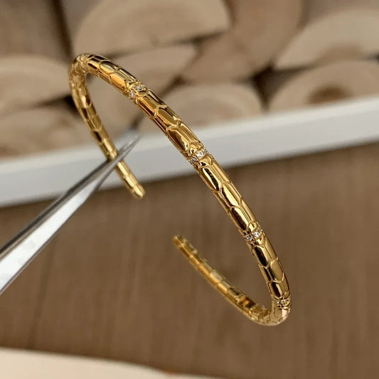 Antique Gold Snake Bracelet with Diamond Inlaid for Women