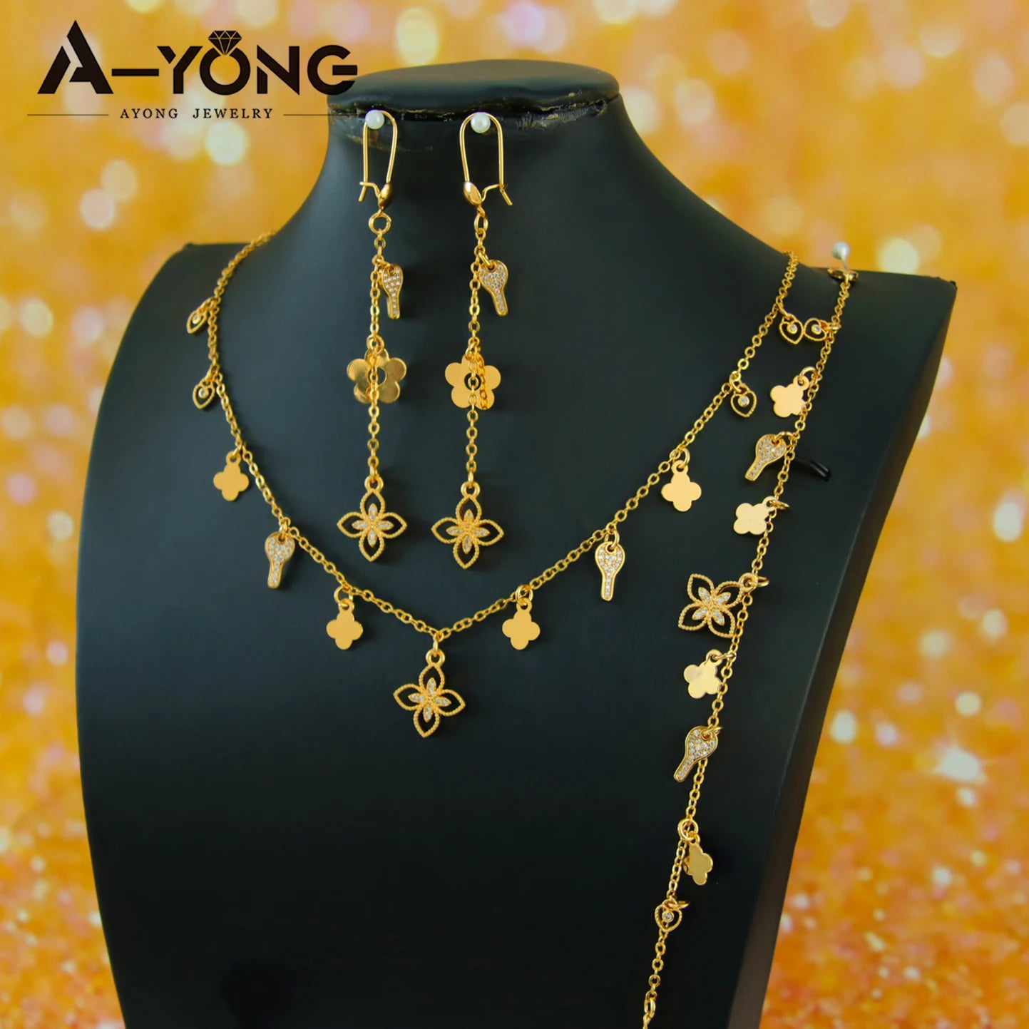 21K Gold Plated Flower Bead Necklace & Earring Set – Dubai Bridal Jewelry