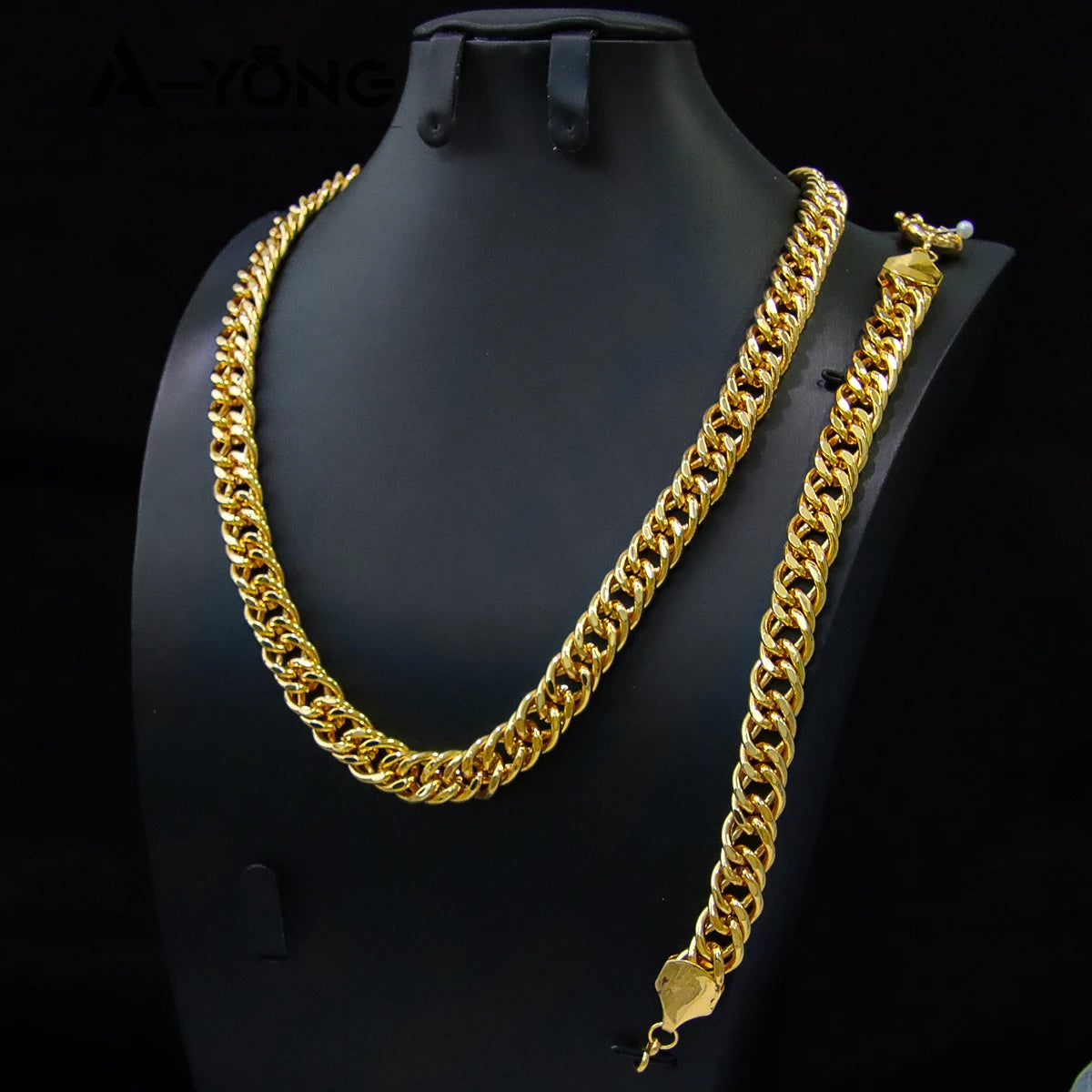 21K Gold Plated Cuban Chain Necklace & Bracelet Set – Dubai Style