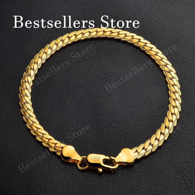 925 Sterling Silver 18K Gold Plated 5mm Embossed Bracelet – Unisex Wedding Jewelry