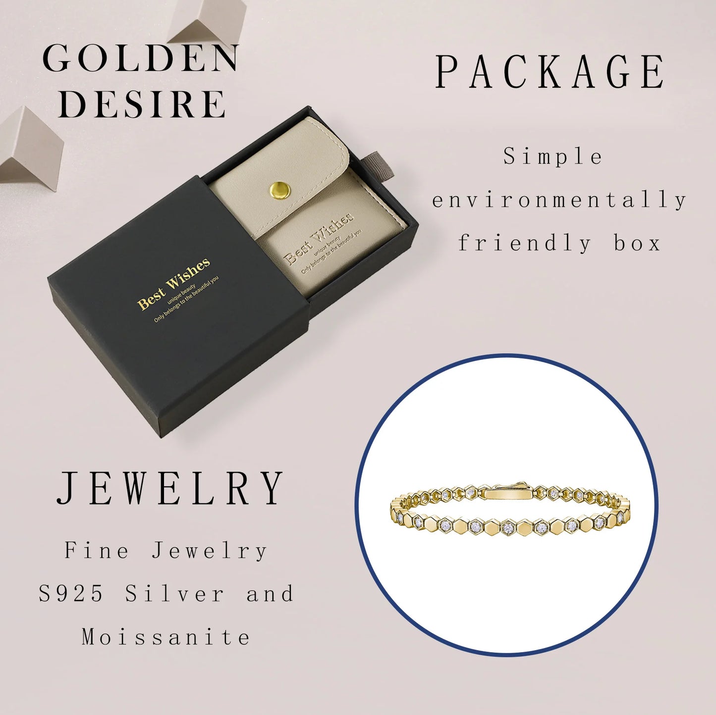 925 Silver Moissanite Hexagon Tennis Bracelet for Women