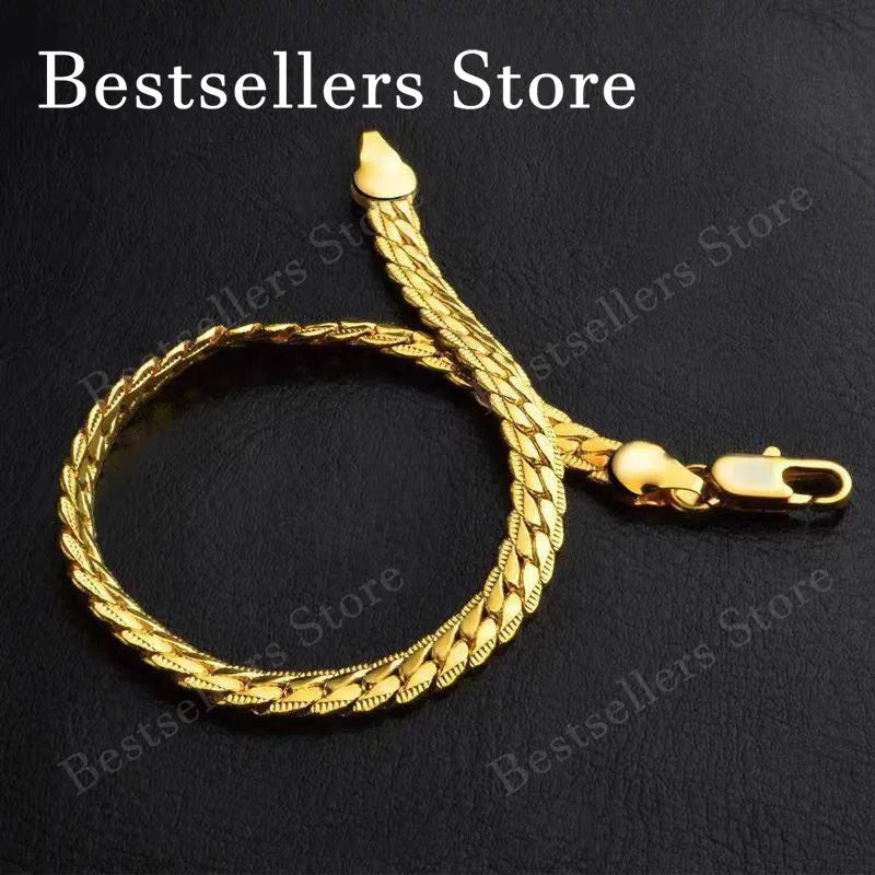925 Sterling Silver 18K Gold Plated 5mm Embossed Bracelet – Unisex Wedding Jewelry