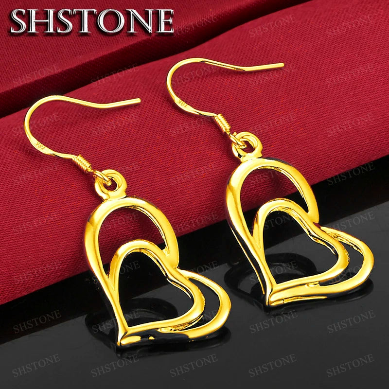 18K Gold Plated Heart Drop Earrings for Women – Elegant Valentine Wedding Gift