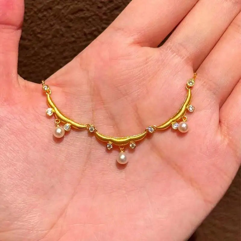 Pearl Tassel Lace Collar Chain Wedding Necklace for Women