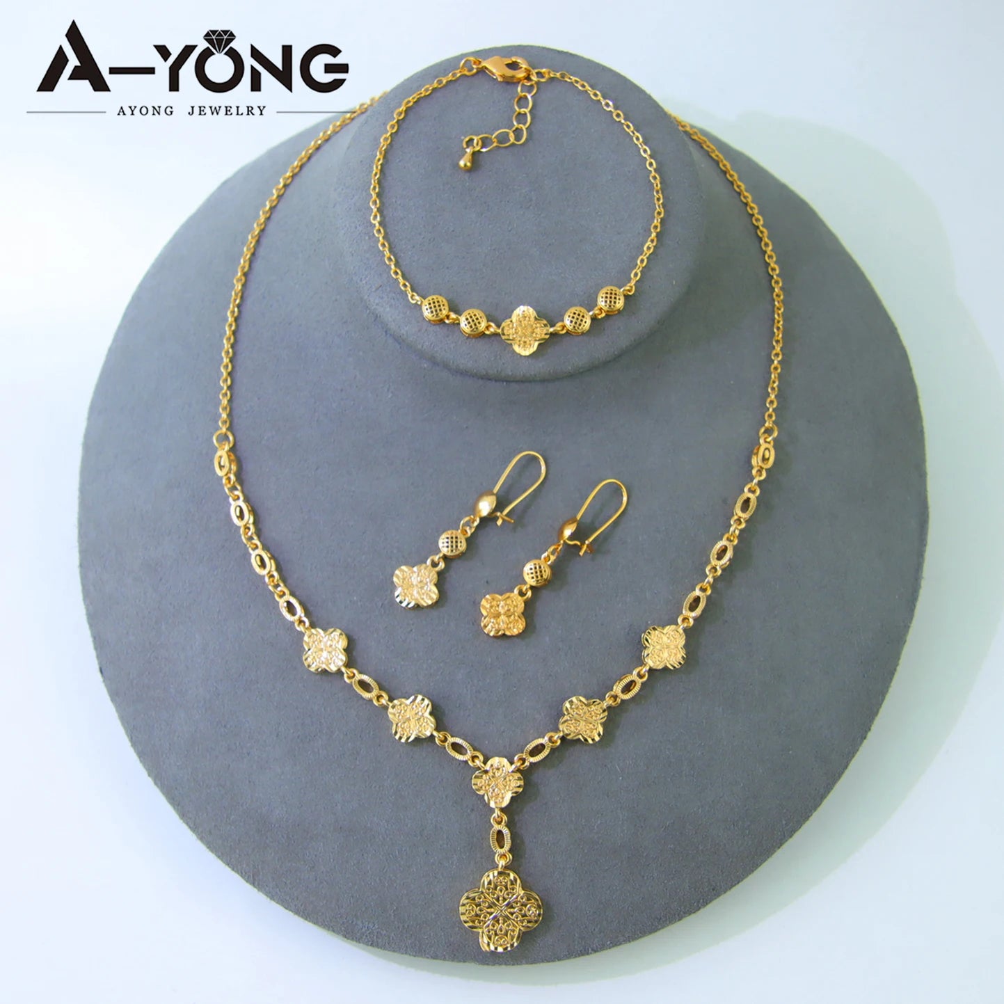 21K Gold Plated Flower Bead Necklace & Earring Set – Dubai Bridal Jewelry