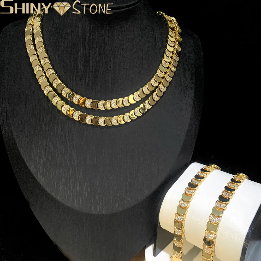 Gold Moon CZ Charm Link Bracelet & Necklace Set