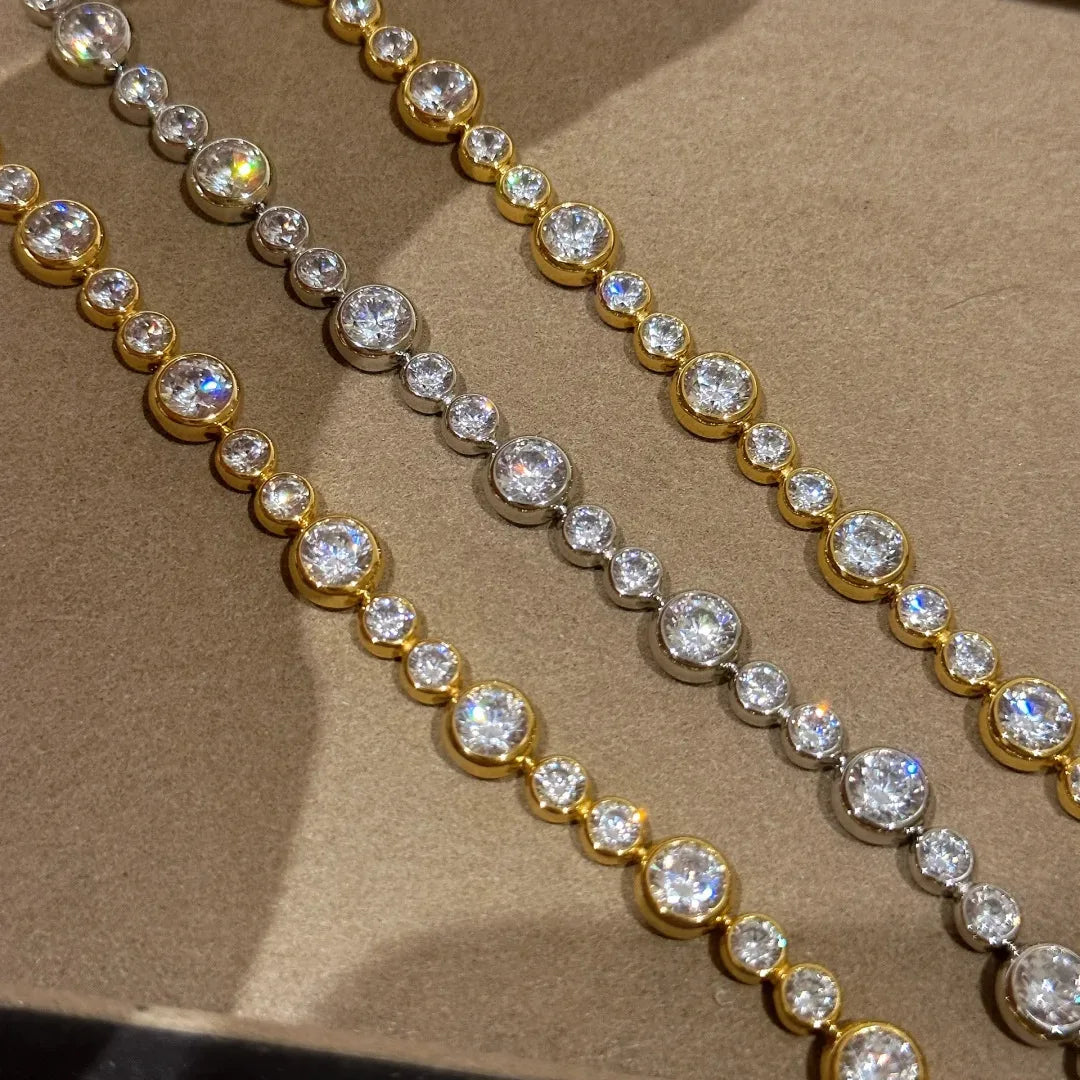 18K Gold Plated Full Moissanite Diamond Link Bracelet