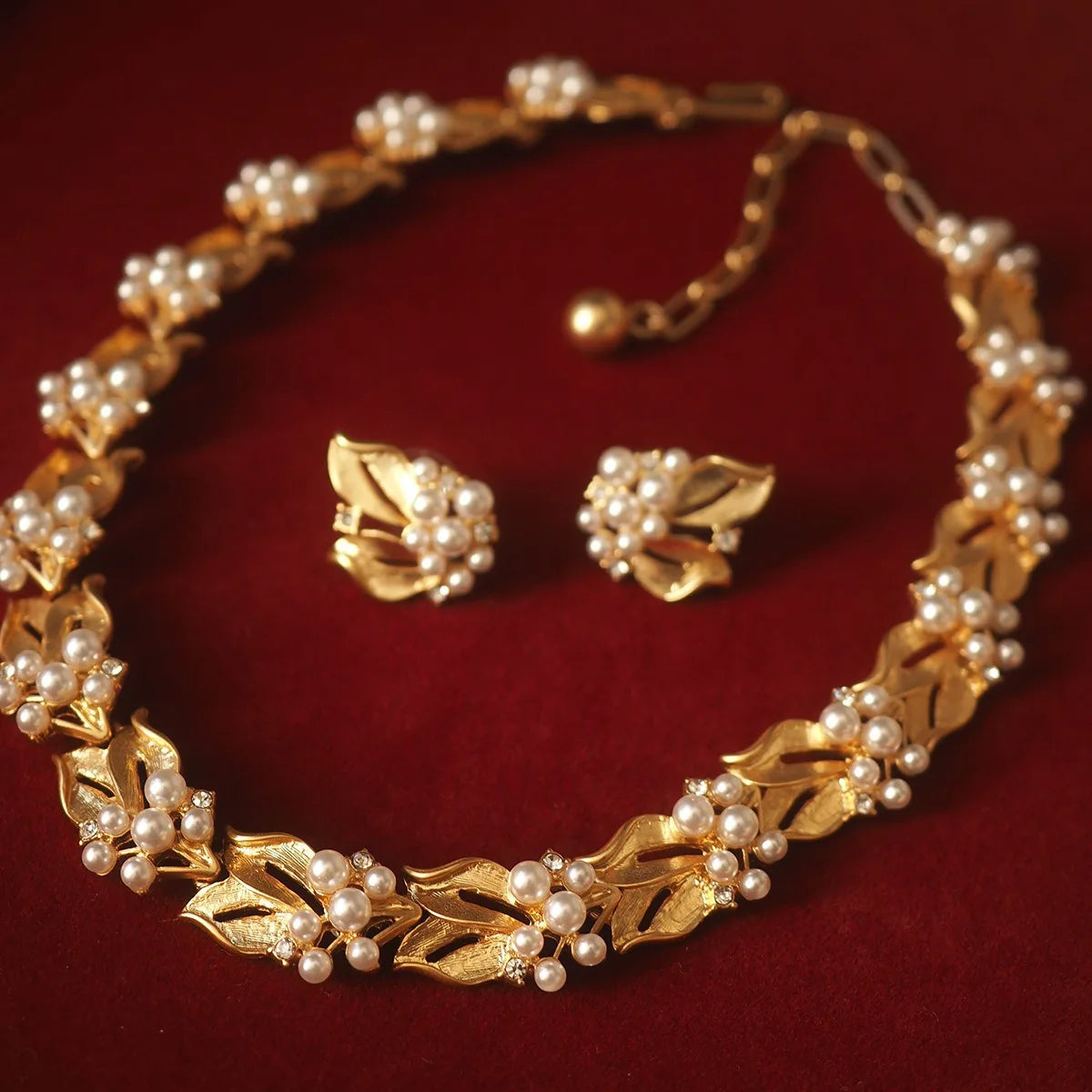 18K Gold Filled Pearl Ribbon Choker & Earring Jewelry Set