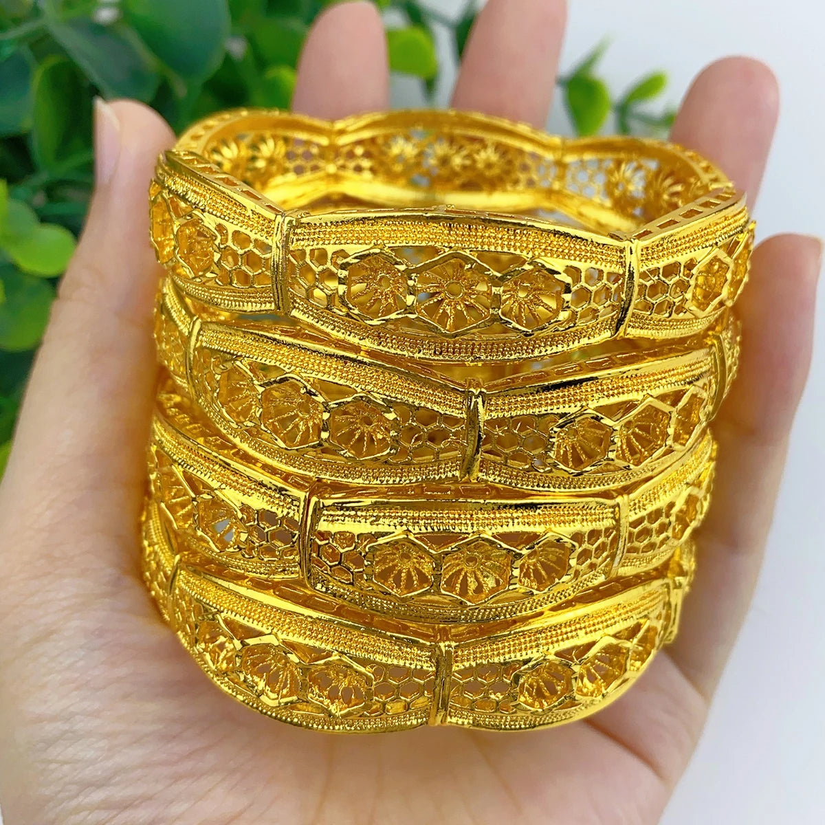 24K Gold Plated African Dubai Charm Bangles for Women – Nigerian Bridal Bracelet