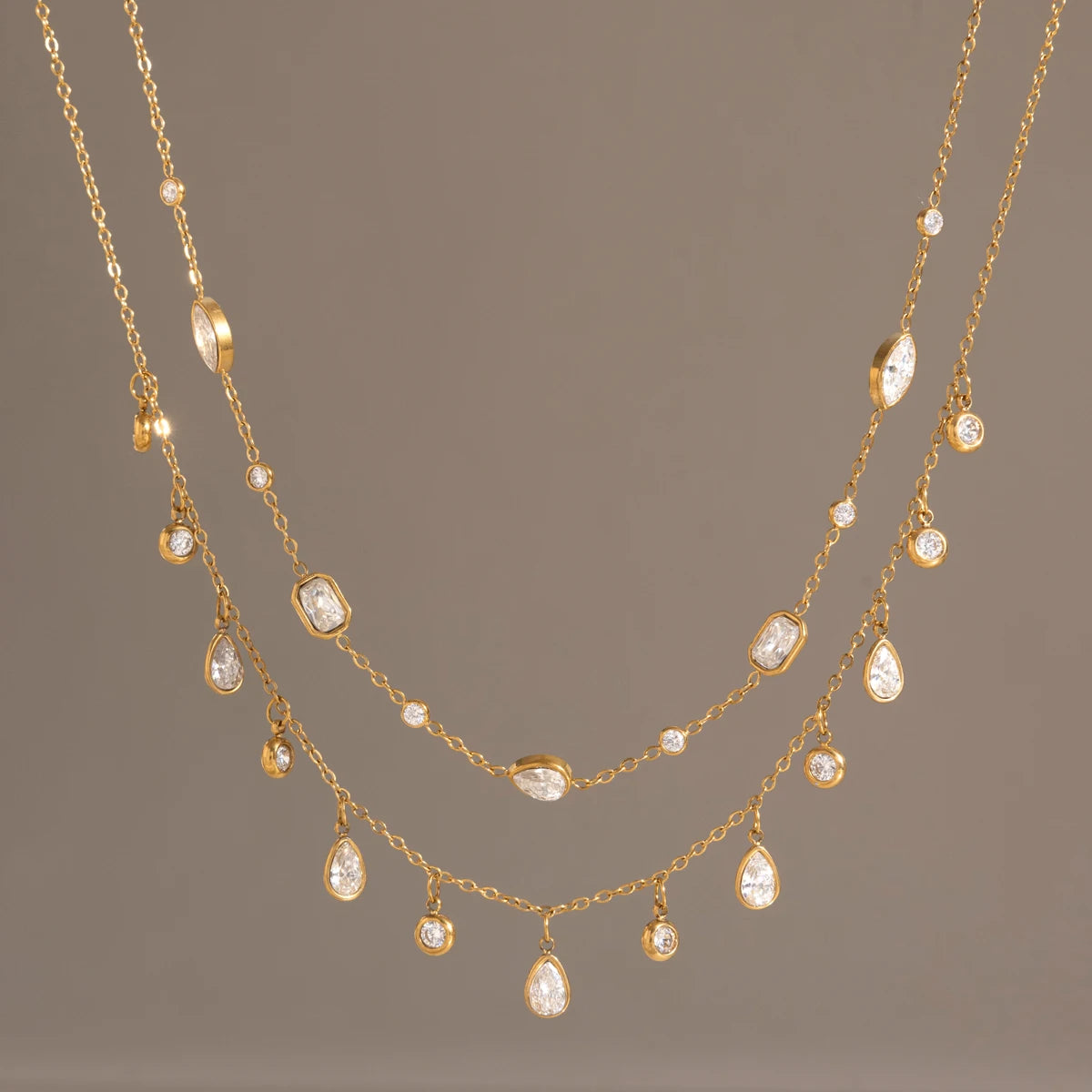 Zora 18K Gold PVD Geometric Zircon Waterproof Necklace