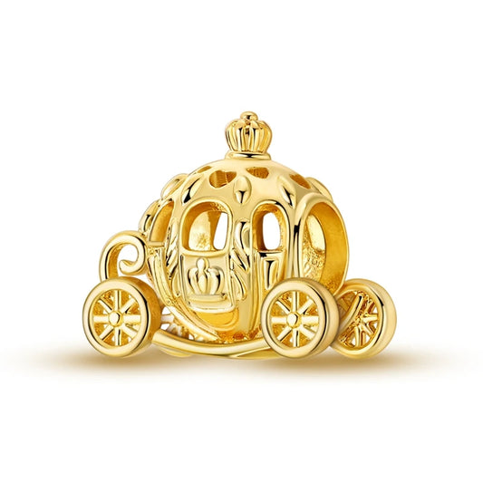 925 Sterling Silver Gold Plated Royal Pumpkin Carriage Dangle Charm Bead for Women