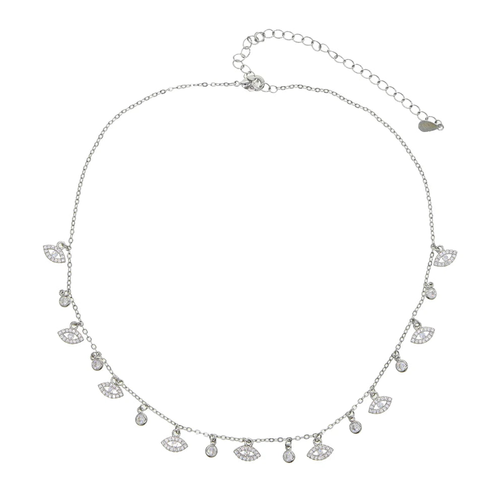 Lucky Evil Eye CZ Gold Charm Choker Pendant Necklace