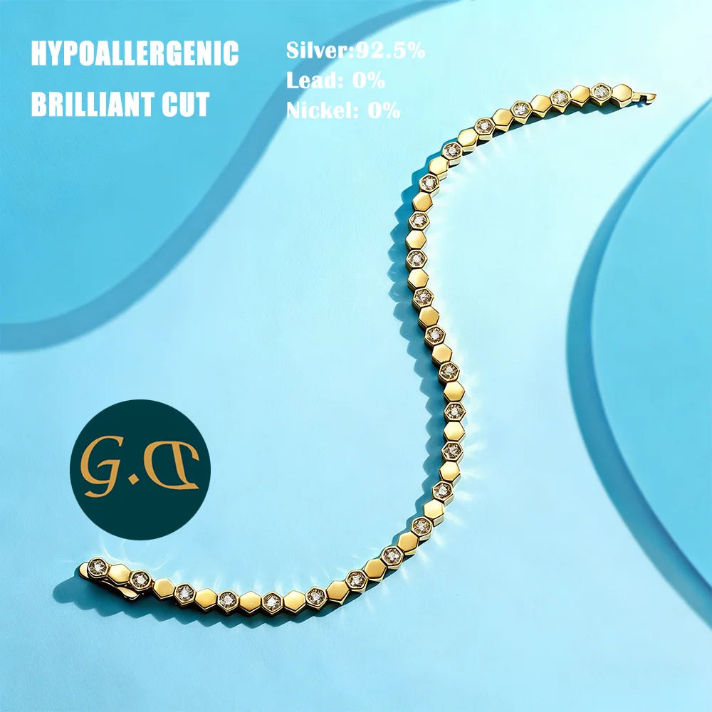 925 Silver Moissanite Hexagon Tennis Bracelet for Women