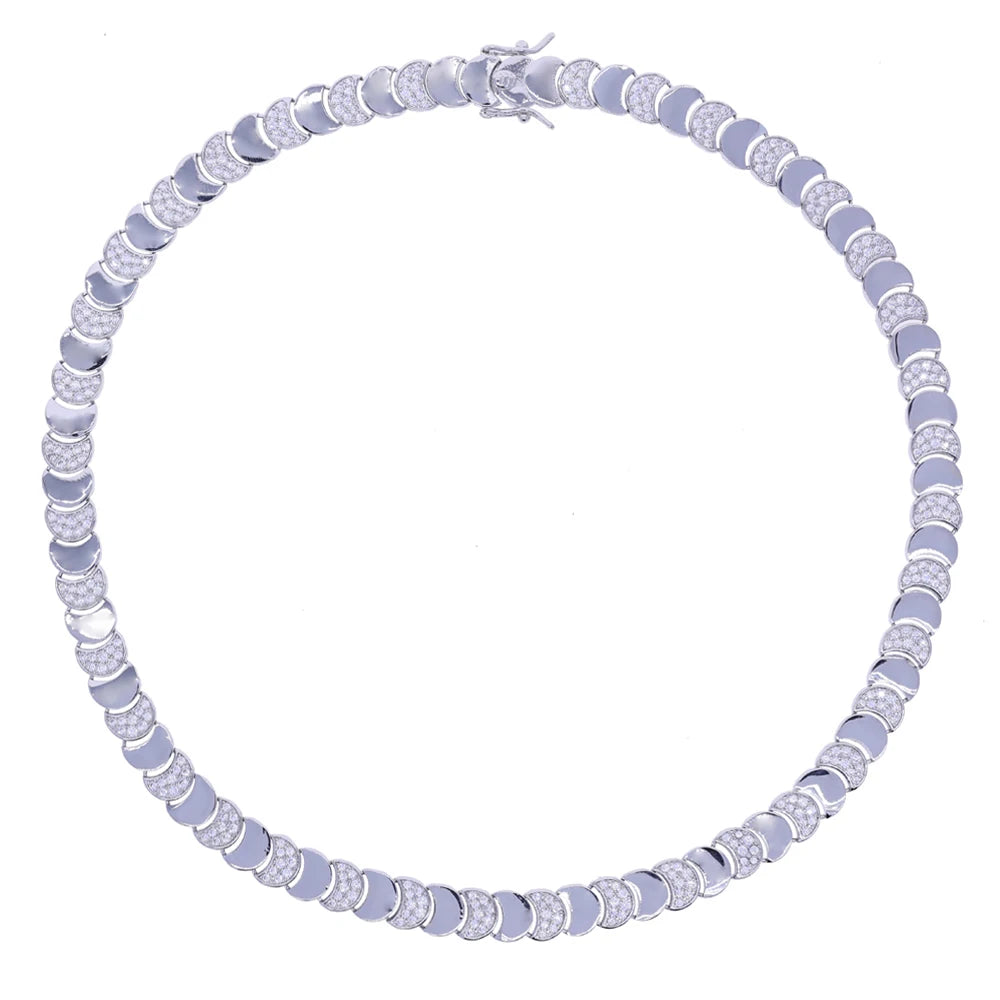 Gold Moon CZ Charm Link Bracelet & Necklace Set
