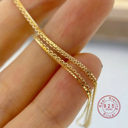925 Silver 14K Gold Double Layer Box Chain Bracelet