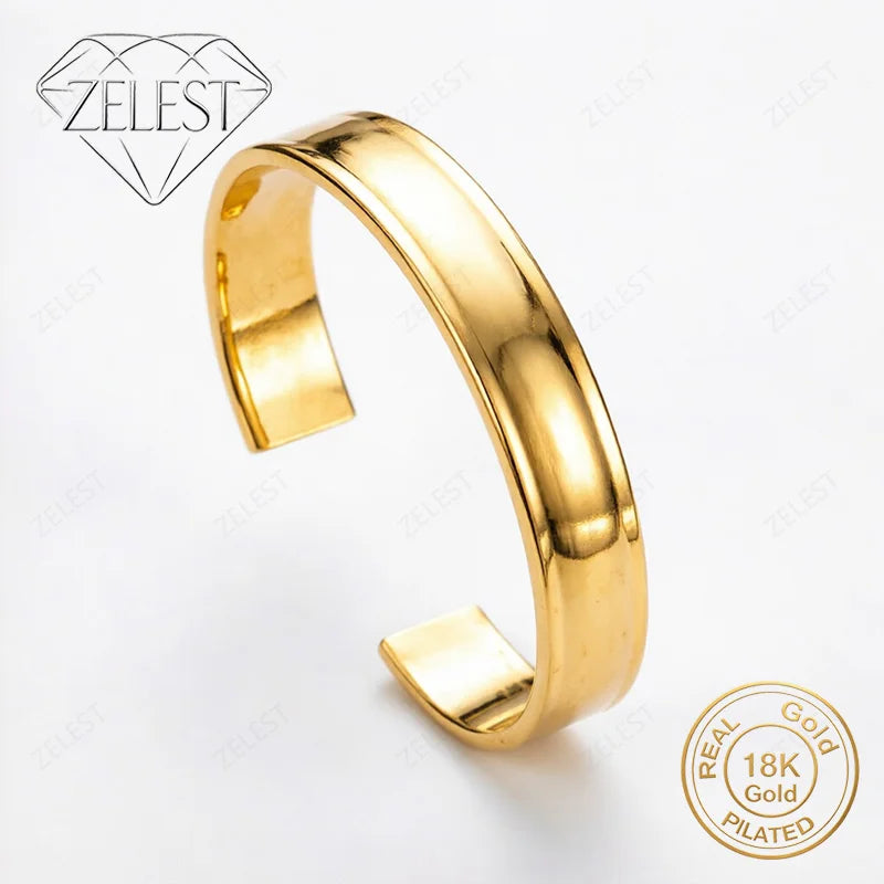 925 Sterling Silver 18K Gold Plated Bright Open Bangle for Women – Fashion Wedding Jewelry