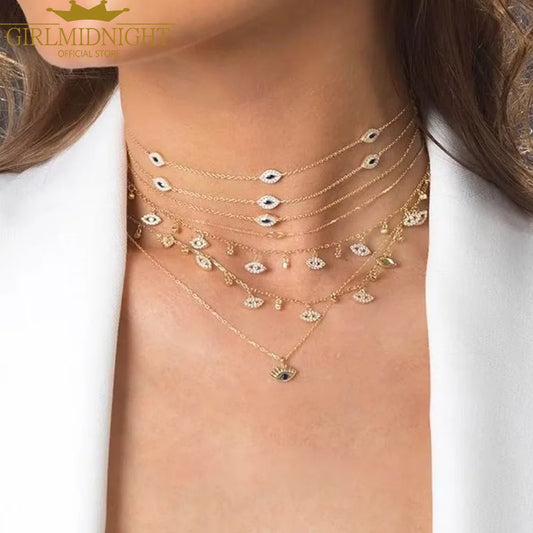 Lucky Evil Eye CZ Gold Charm Choker Pendant Necklace