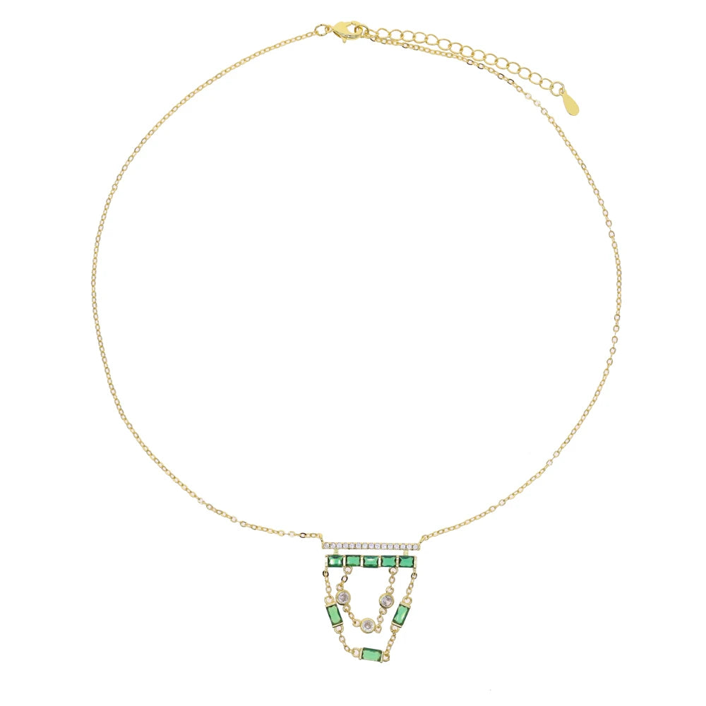 Gold CZ Bar Charm Tassel Pendant Necklace for Women