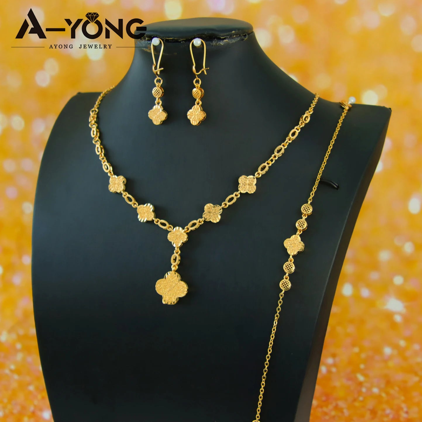21K Gold Plated Flower Bead Necklace & Earring Set – Dubai Bridal Jewelry