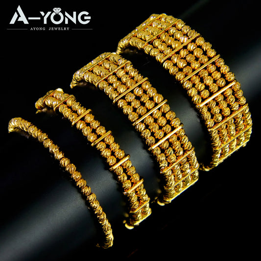 21K Gold Plated Multi-Layer Bead Bangle Set for Women – Dubai Style