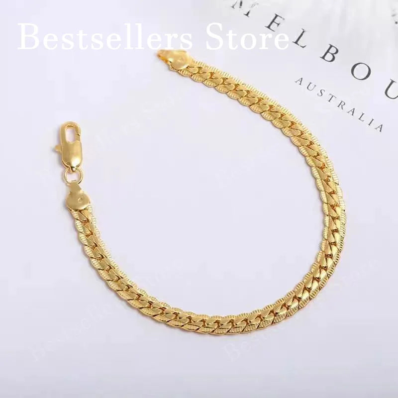 925 Sterling Silver 18K Gold Plated 5mm Embossed Bracelet – Unisex Wedding Jewelry