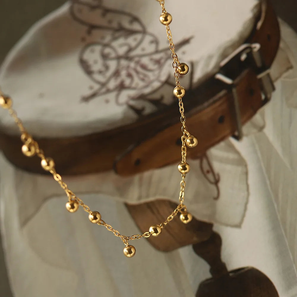 316L Waterproof Gold Bean Tassel Choker Necklace for Women