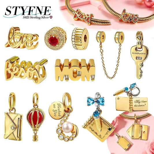 925 Sterling Silver Gold Plated LOVE Letter Charm Bead – DIY Bracelet Pendant for Women
