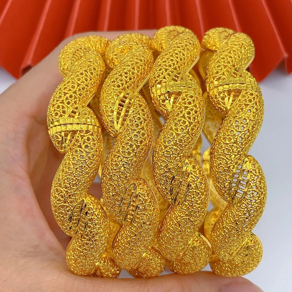 Gold Plated Arabic Charm Twist Bangles for Women – Indian African Dubai Wedding Jewelry