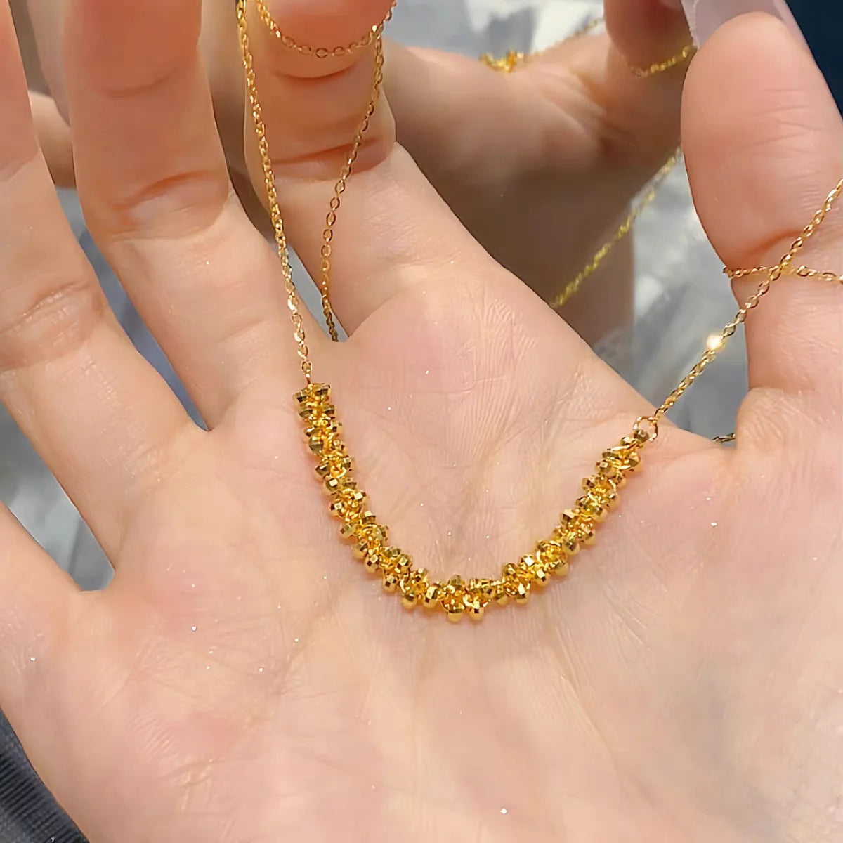 18K Gold Sparkling Beads Necklace & Bracelet Set for Women