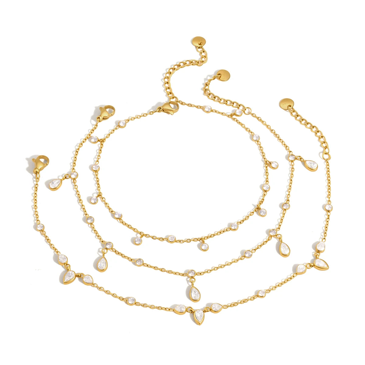 18K Gold PVD CZ Geometric Pendant Anklet Chain for Women