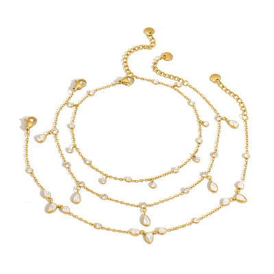 18K Gold PVD CZ Geometric Pendant Anklet Chain for Women