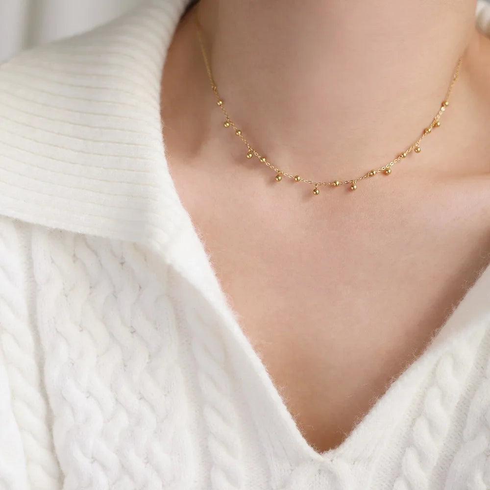 316L Waterproof Gold Bean Tassel Choker Necklace for Women
