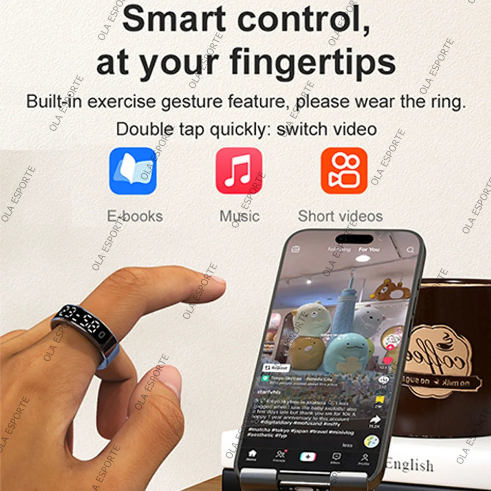 Smart Ring with HD Screen – Heart Rate Monitor, 5ATM Waterproof, TikTok Control