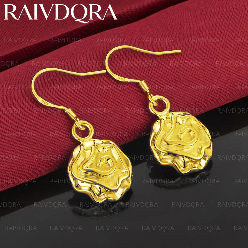 18K Gold Plated Rose Drop Earrings for Women – Elegant Party Birthday Gift