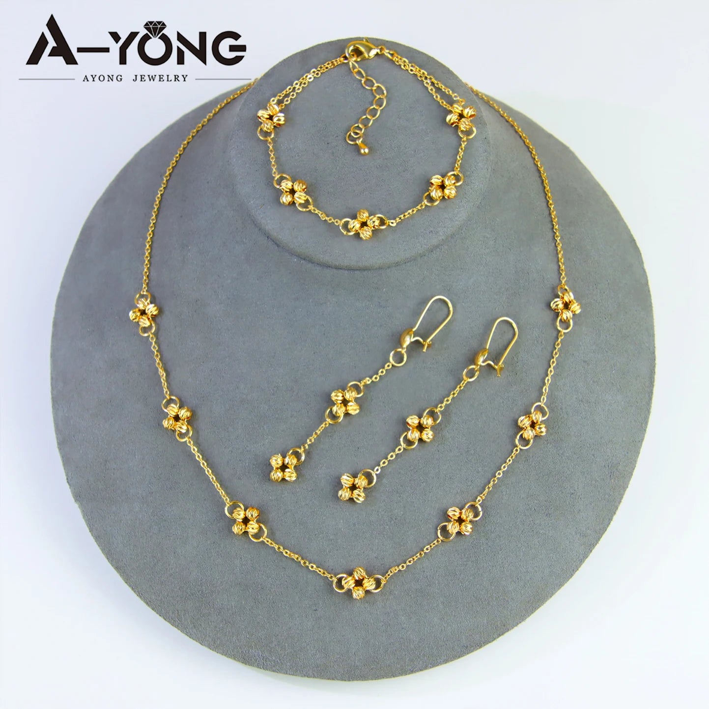 21K Gold Plated Flower Bead Necklace & Earring Set – Dubai Bridal Jewelry